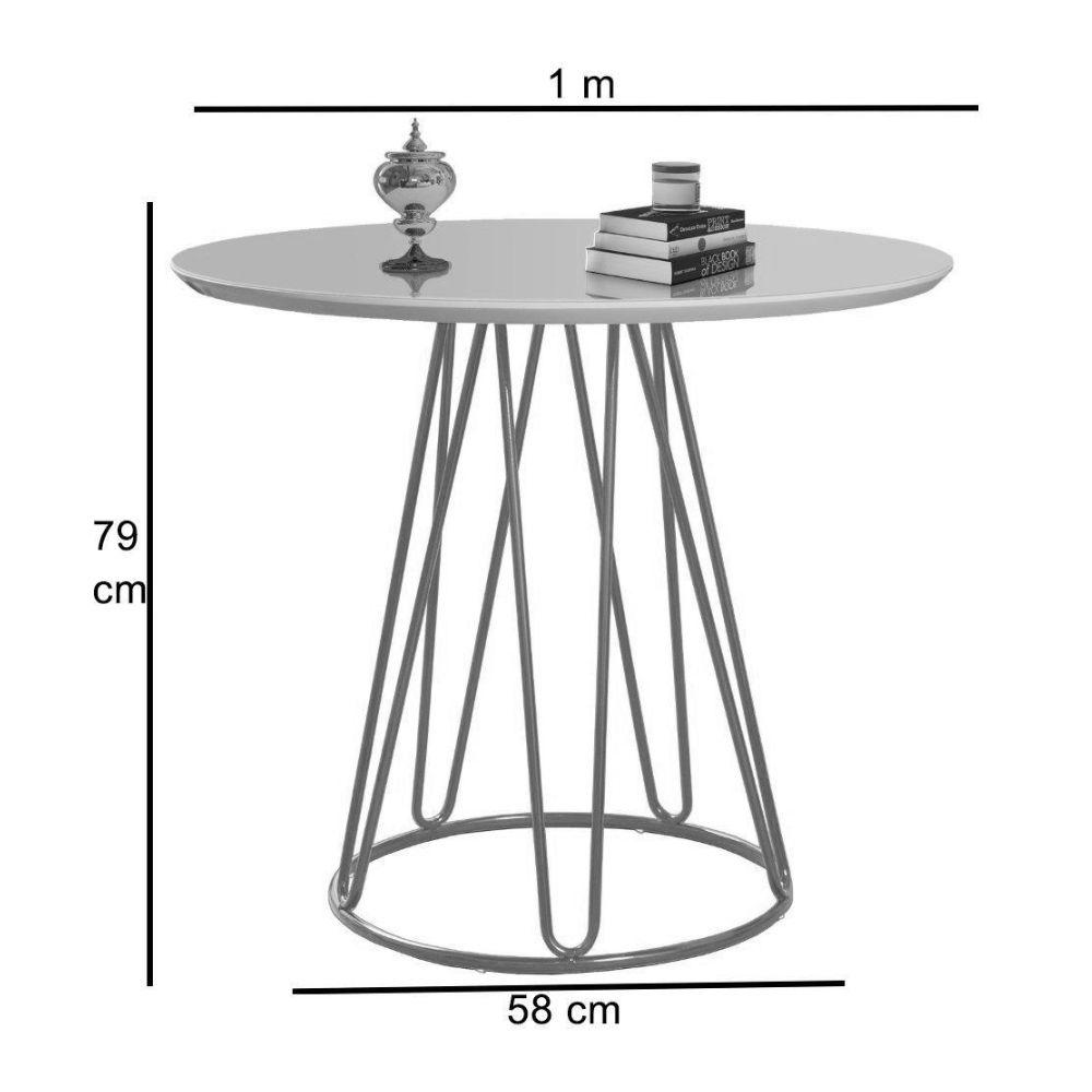Conjunto Sala de Jantar Rubi Off White com 4 Cadeiras no Linho Cinza