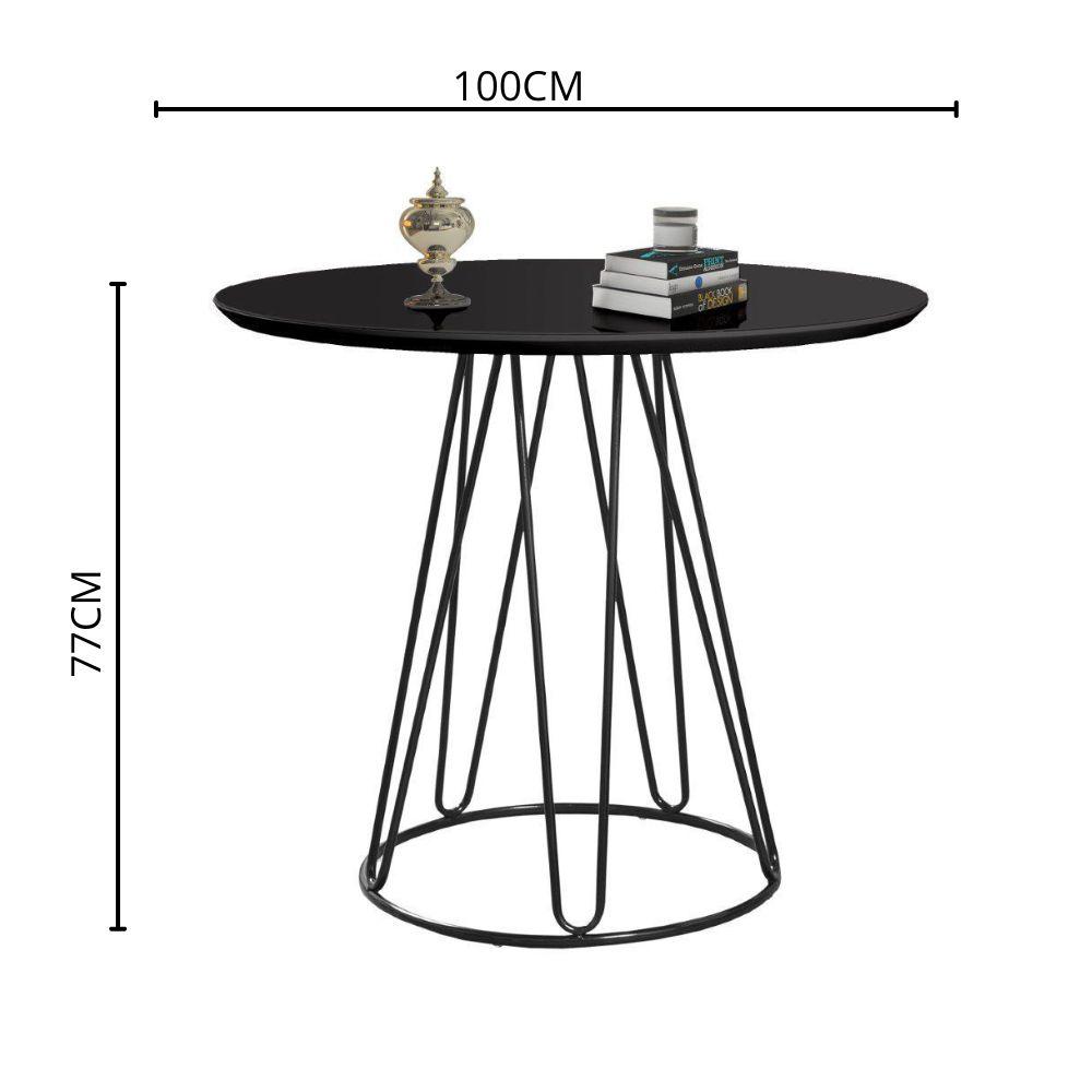 Conjunto Sala de Jantar Rubi Preto com 4 Cadeiras Cristal Couro Preto Base Preto
