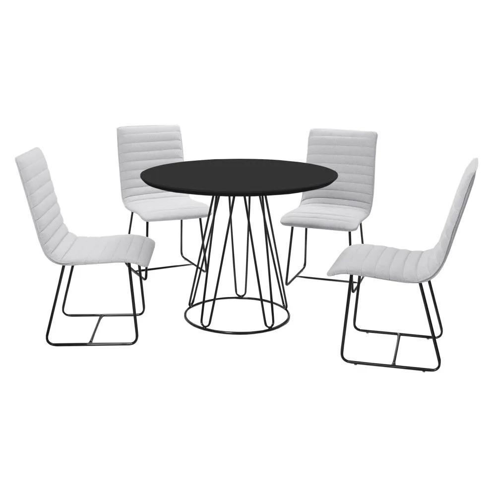 Conjunto Sala de Jantar Rubi Preto com 4 Cadeiras Cristal no Linho Cinza