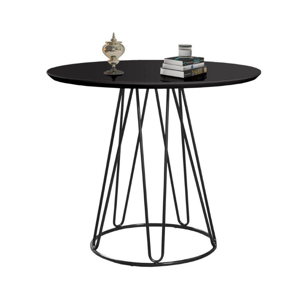 Conjunto Sala de Jantar Rubi Preto com 4 Cadeiras Cristal no Linho Cinza