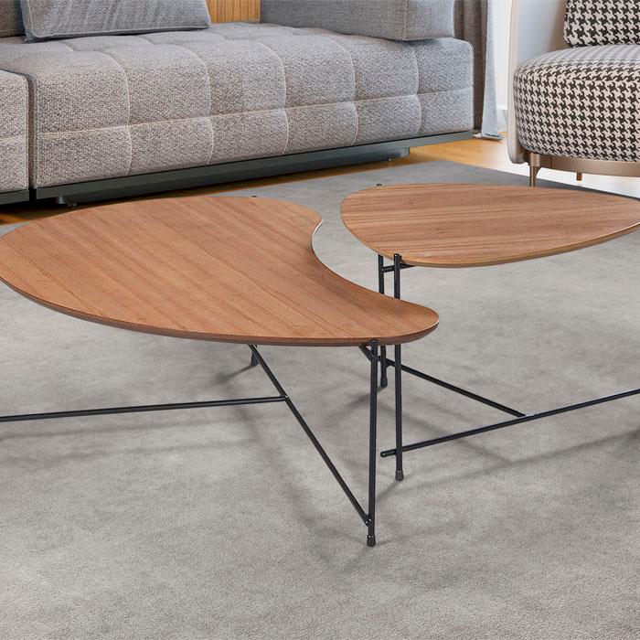 Mesa de Centro Ibiza Tampo Org Cinamomo Pés em Metal Preto