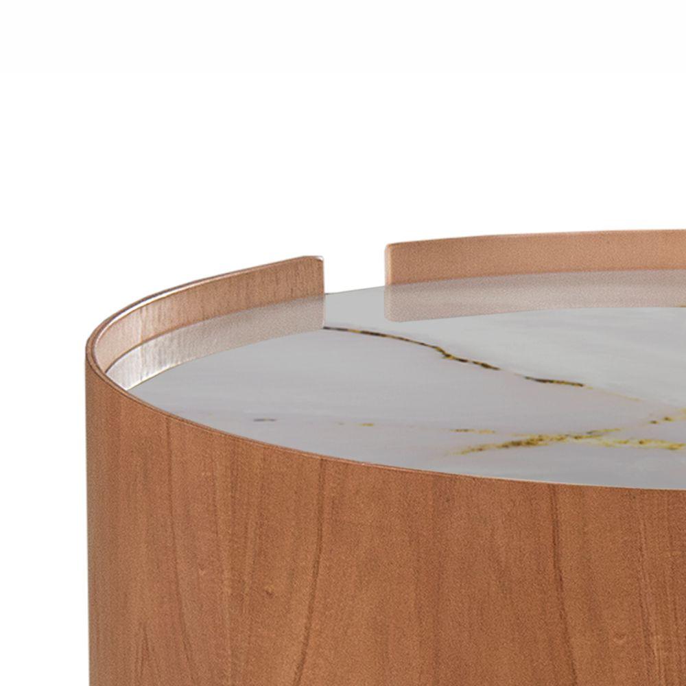 Mesa de Centro Olinda Redonda Tampo Marmorizado Off White e Estrutura em MDF Laminado