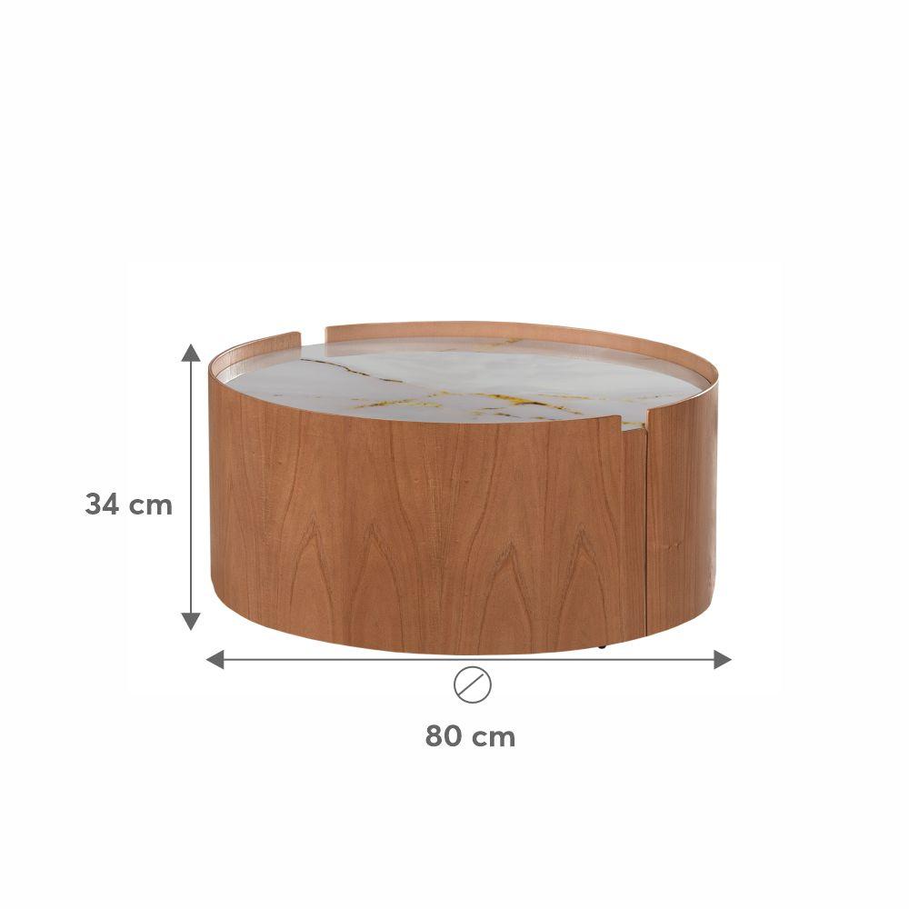 Mesa de Centro Olinda Redonda Tampo Marmorizado Off White e Estrutura em MDF Laminado