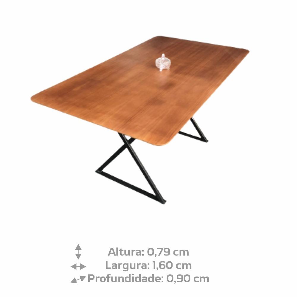 Mesa de Jantar Angra Amadeirado 1,60m x 0,90m com Base de Metal Preto
