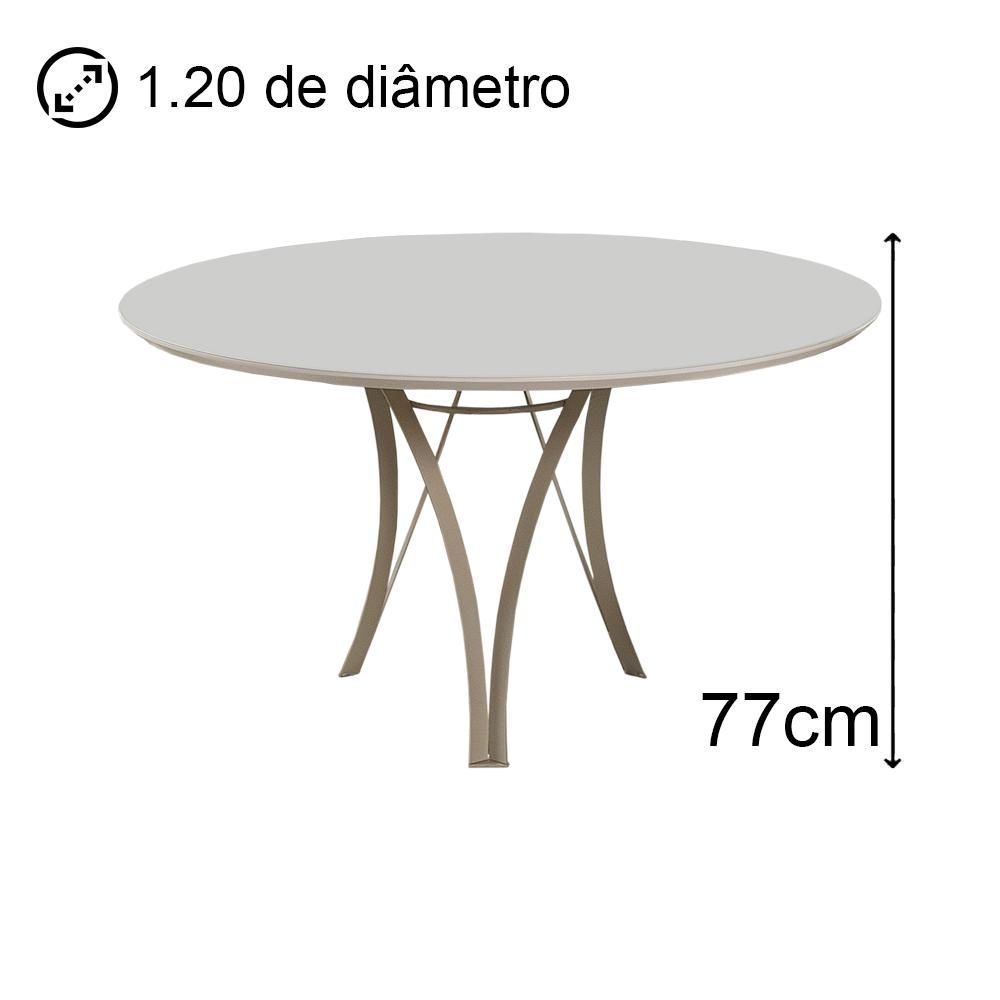 Mesa de Jantar Barcelona Redonda 1,20M Off White Base em Metal Champanhe