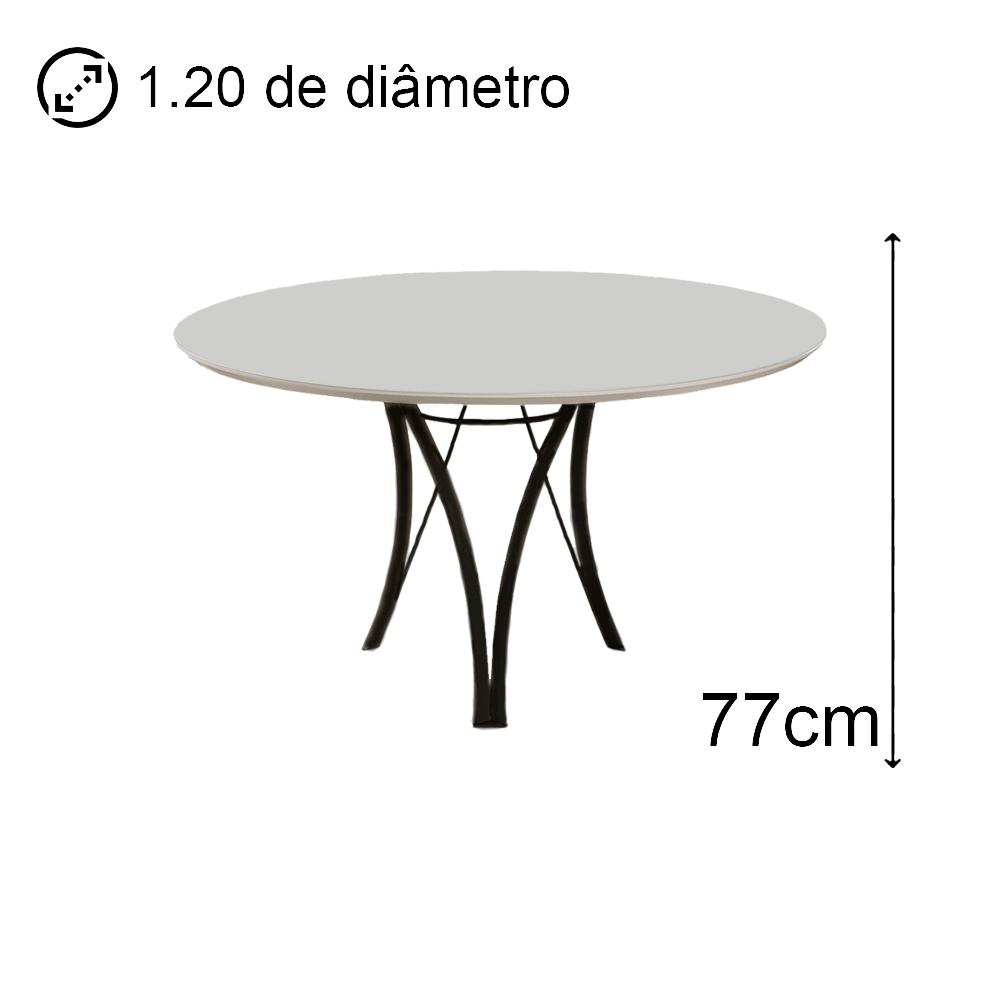 Mesa de Jantar Barcelona Redonda 1,20M Off White Base em Metal Preto