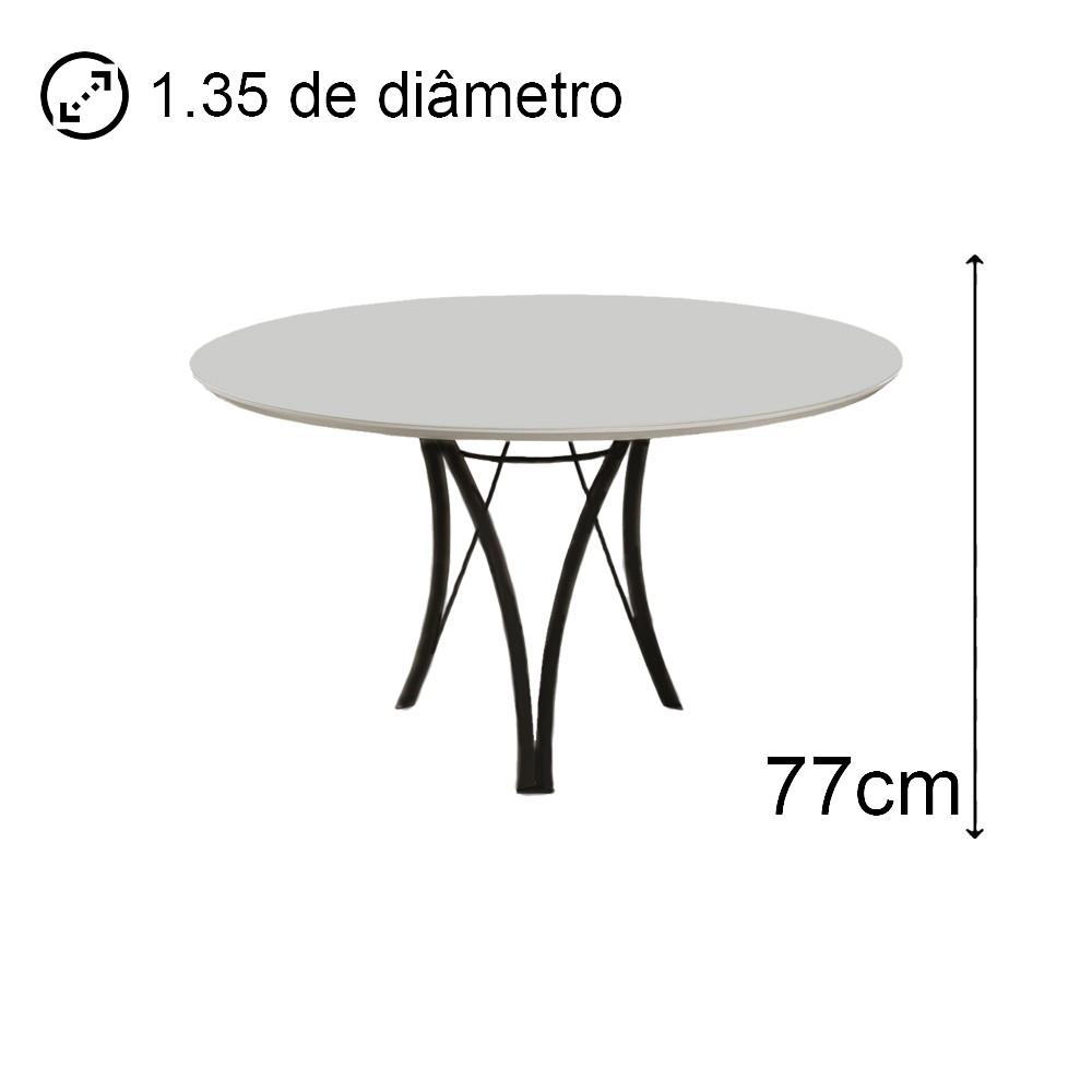 Mesa de Jantar Barcelona Redonda 1,35M Off White Base em Metal Preto