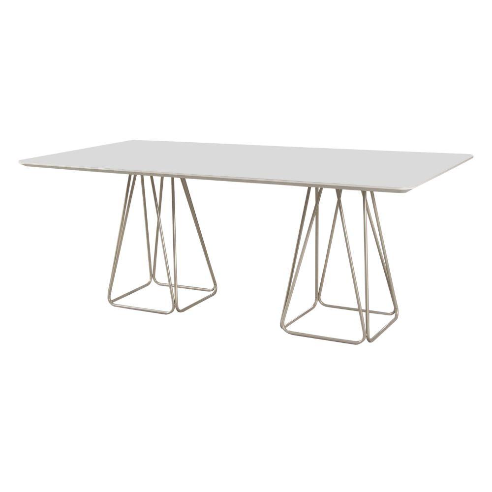 Mesa de Jantar Retangular Milão Off White 2M com Base Metal Champanhe