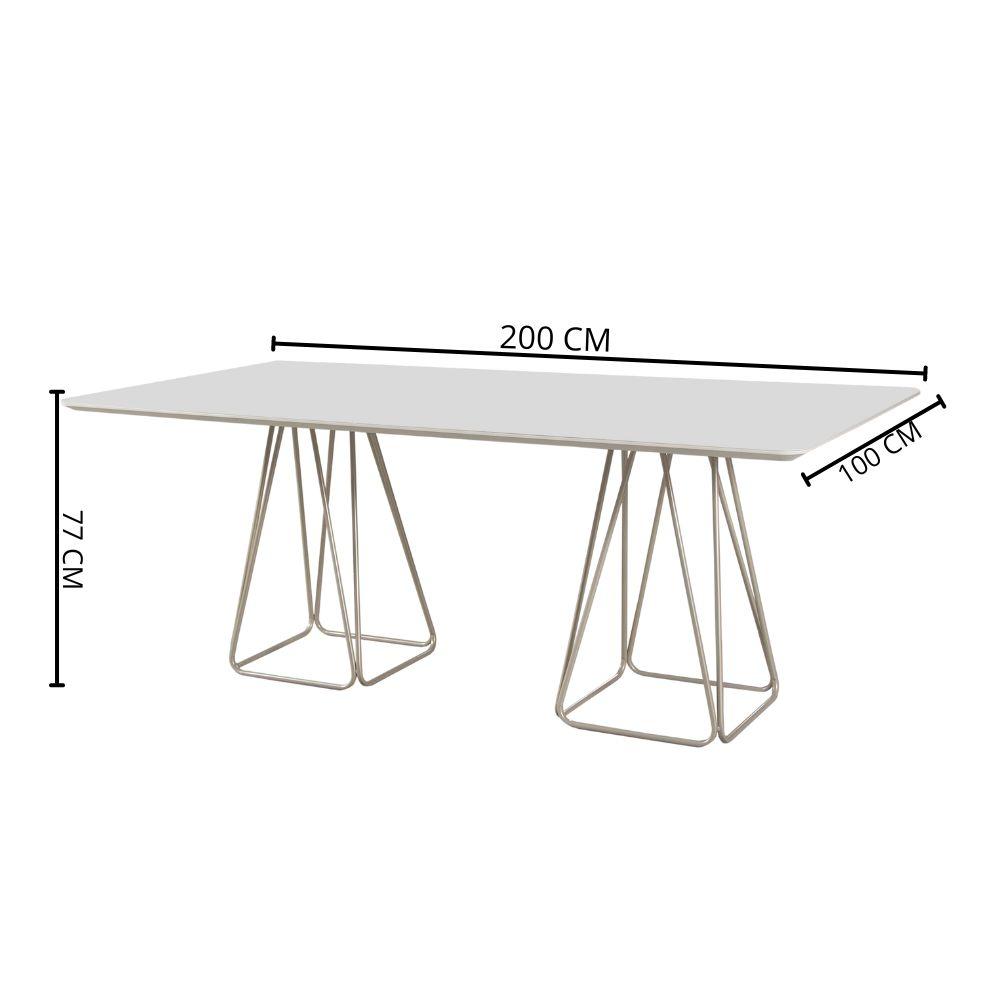 Mesa de Jantar Retangular Milão Off White 2M com Base Metal Champanhe