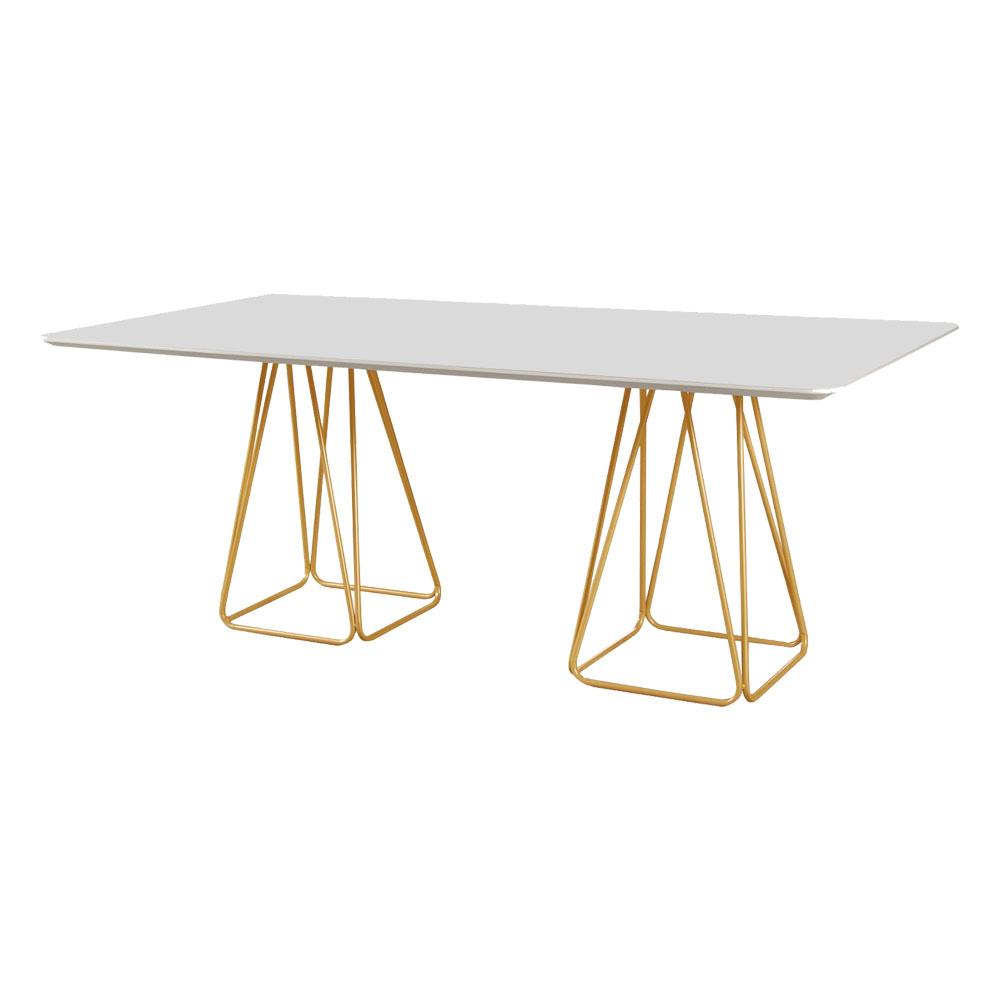 Mesa de Jantar Retangular Milão Off White 2M com Base Metal Dourado