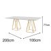 Mesa de Jantar Retangular Milão Off White 2M com Base Metal Dourado