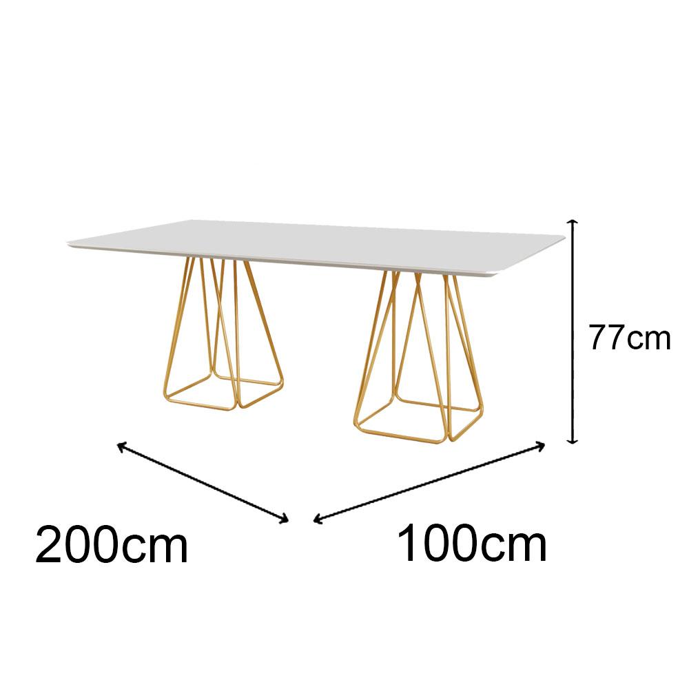 Mesa de Jantar Retangular Milão Off White 2M com Base Metal Dourado