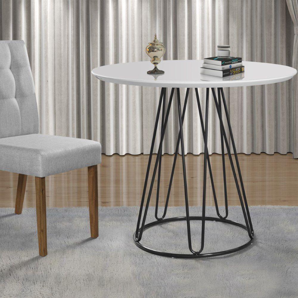 Mesa de Jantar Rubi Branca com Base de Metal Preta