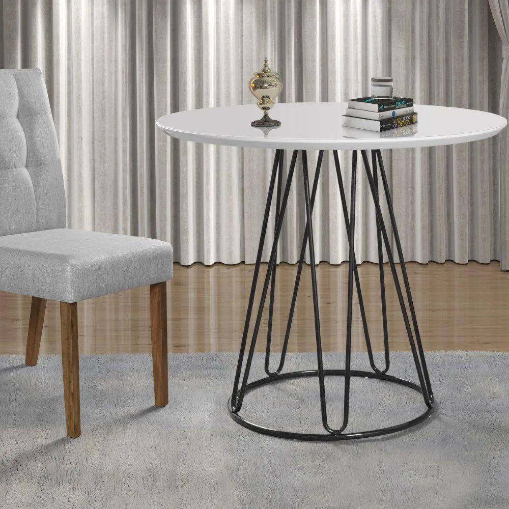 Mesa de Jantar Rubi Branca com Base de Metal Preta