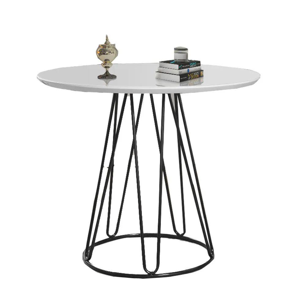Mesa de Jantar Rubi Branca com Base de Metal Preta