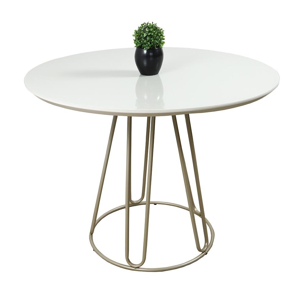 Mesa de Jantar Rubi Off White com Base de Metal Champanhe
