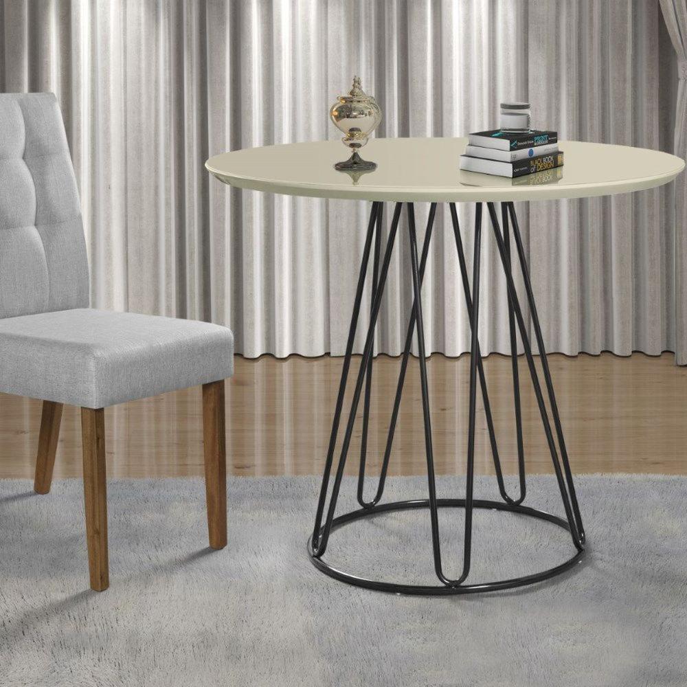 Mesa de Jantar Rubi Off White com Base de Metal Preta
