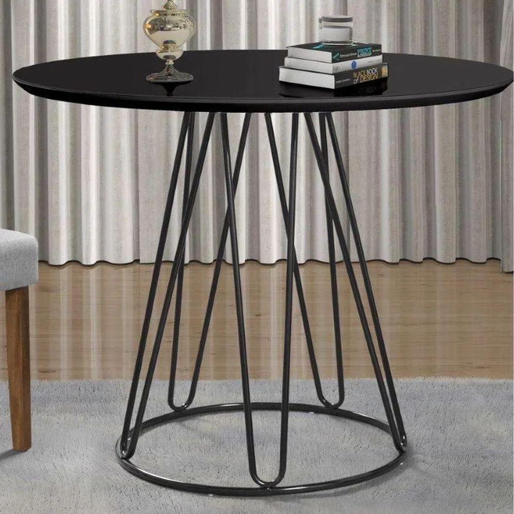 Mesa de Jantar Rubi Preto com Base de Metal Preta