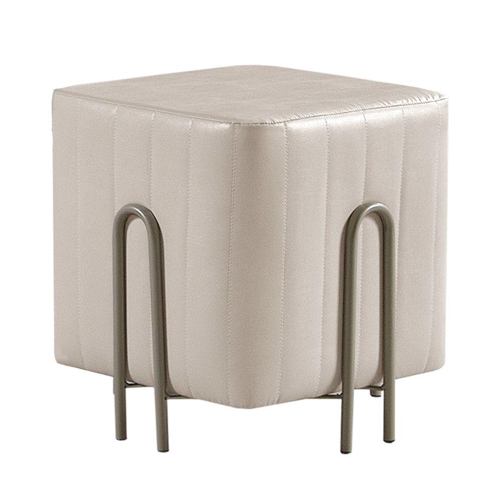 Puff Realeza Decorativo Couro Pérola Metal Champanhe