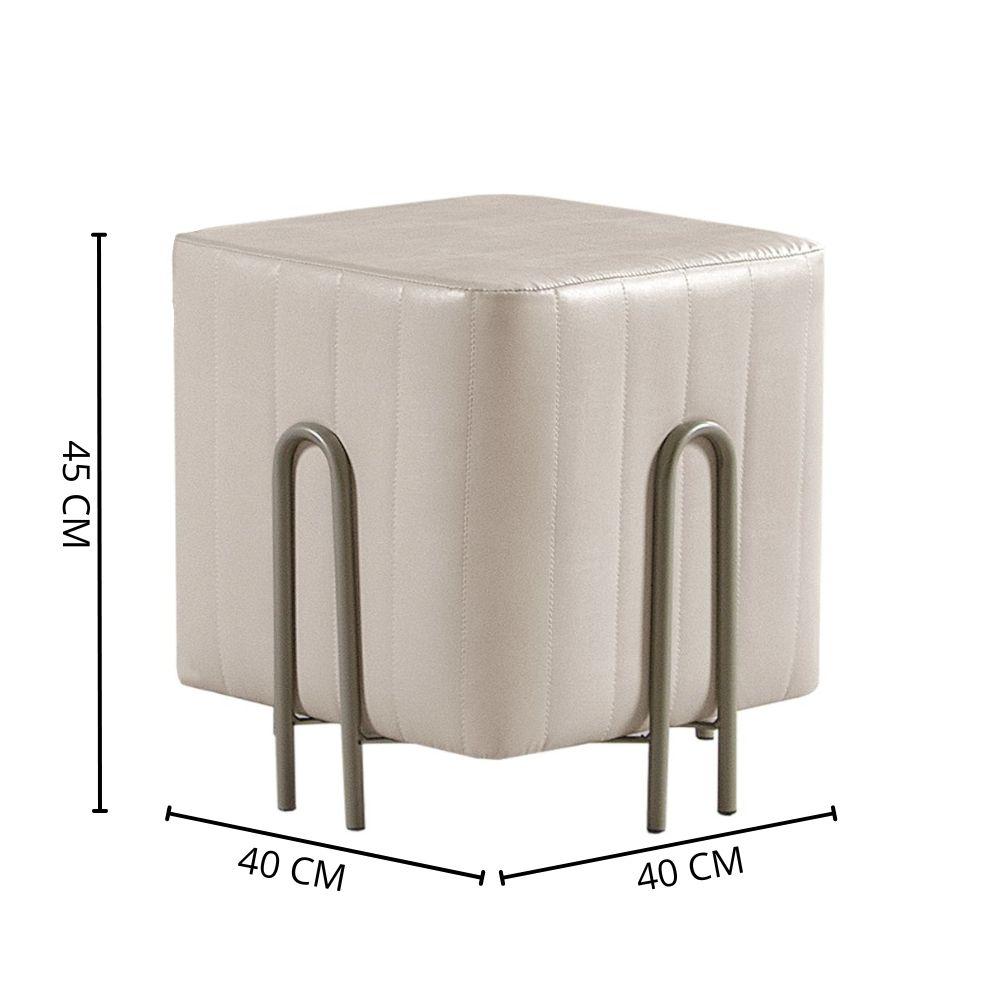 Puff Realeza Decorativo Couro Pérola Metal Champanhe