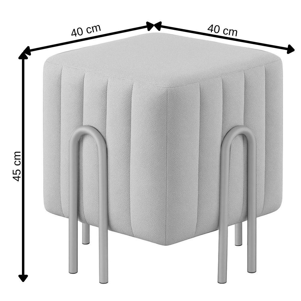 Puff Realeza Decorativo Couro Pérola Metal Champanhe
