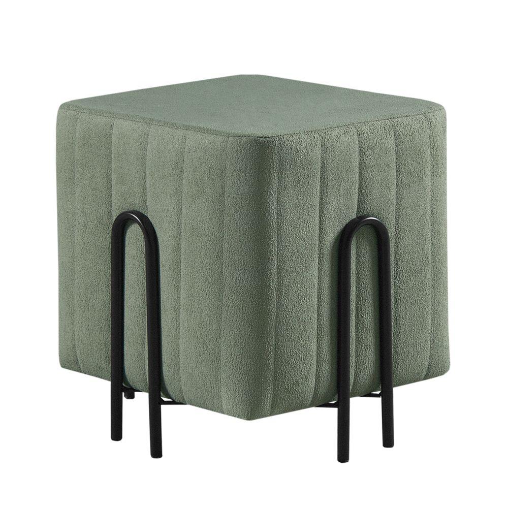 Puff Realeza Decorativo com Bouclé Verde e Pés Preto