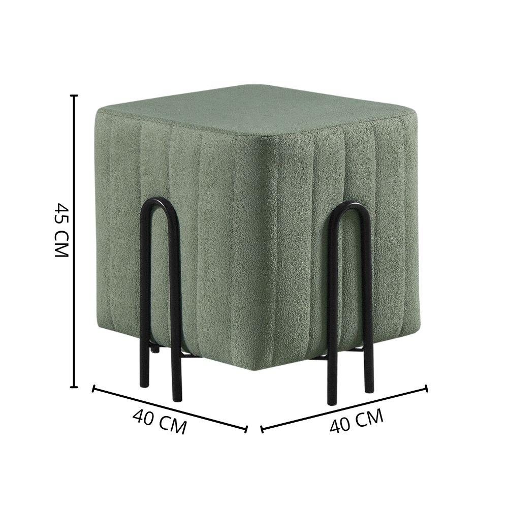 Puff Realeza Decorativo com Bouclé Verde e Pés Preto