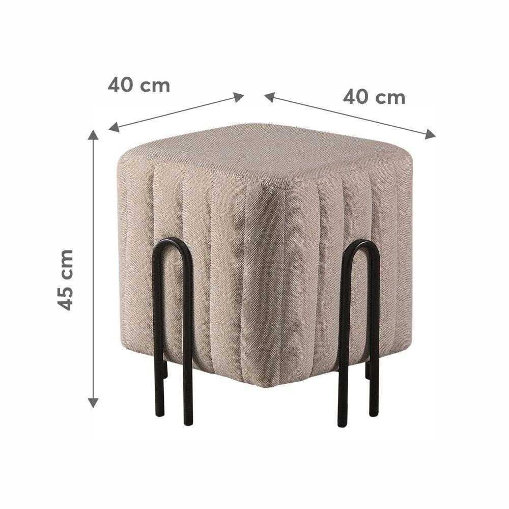Puff Realeza Decorativo com Linho Cinza e Pés Preto
