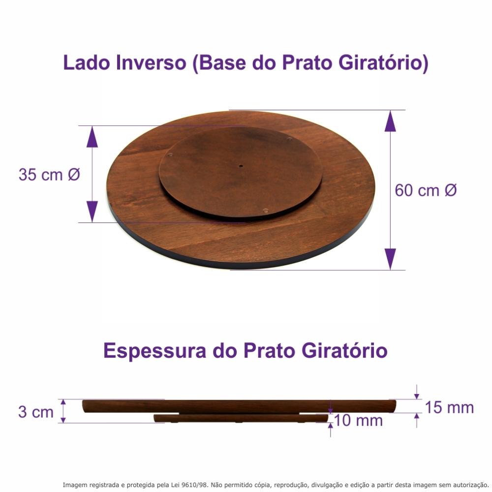 Prato Giratório Centro De Mesa Madeira Castanho 60cm