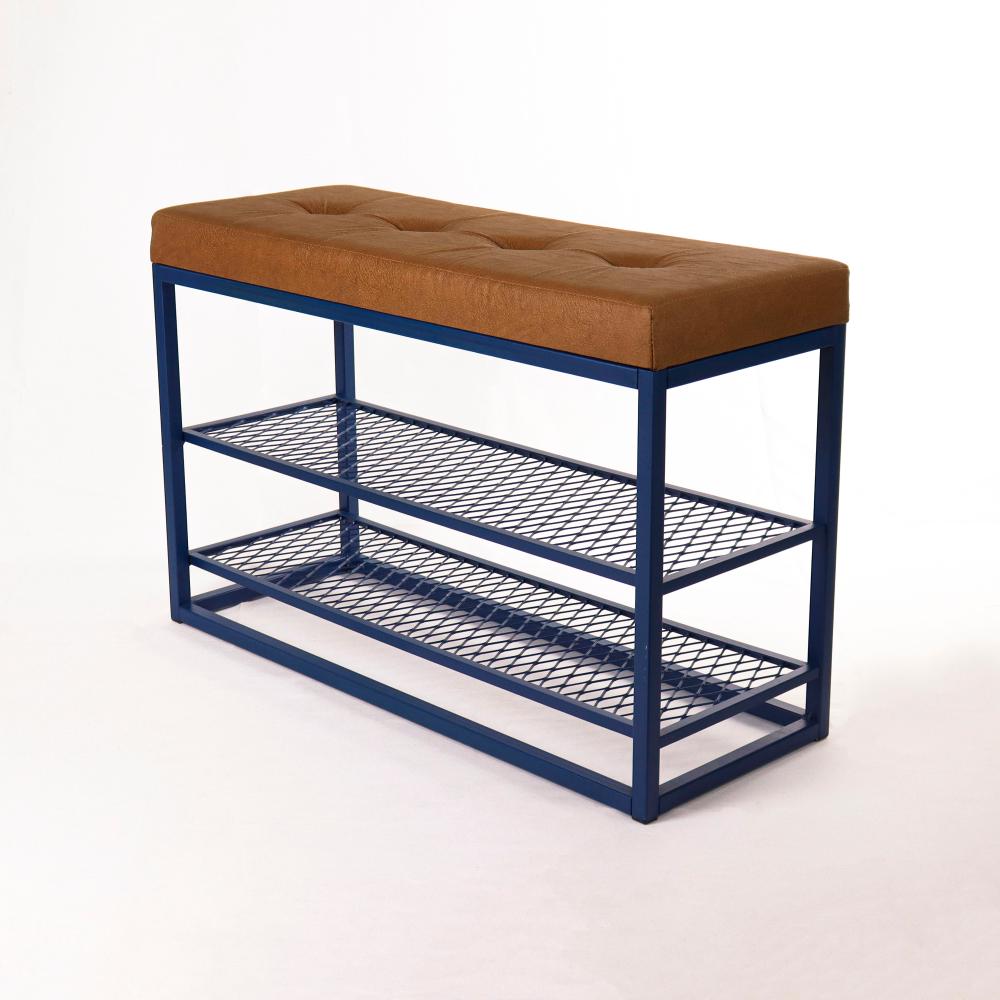 Sapateira Banco Sion Duo - Estofado Marrom (60cm) Cor:Azul