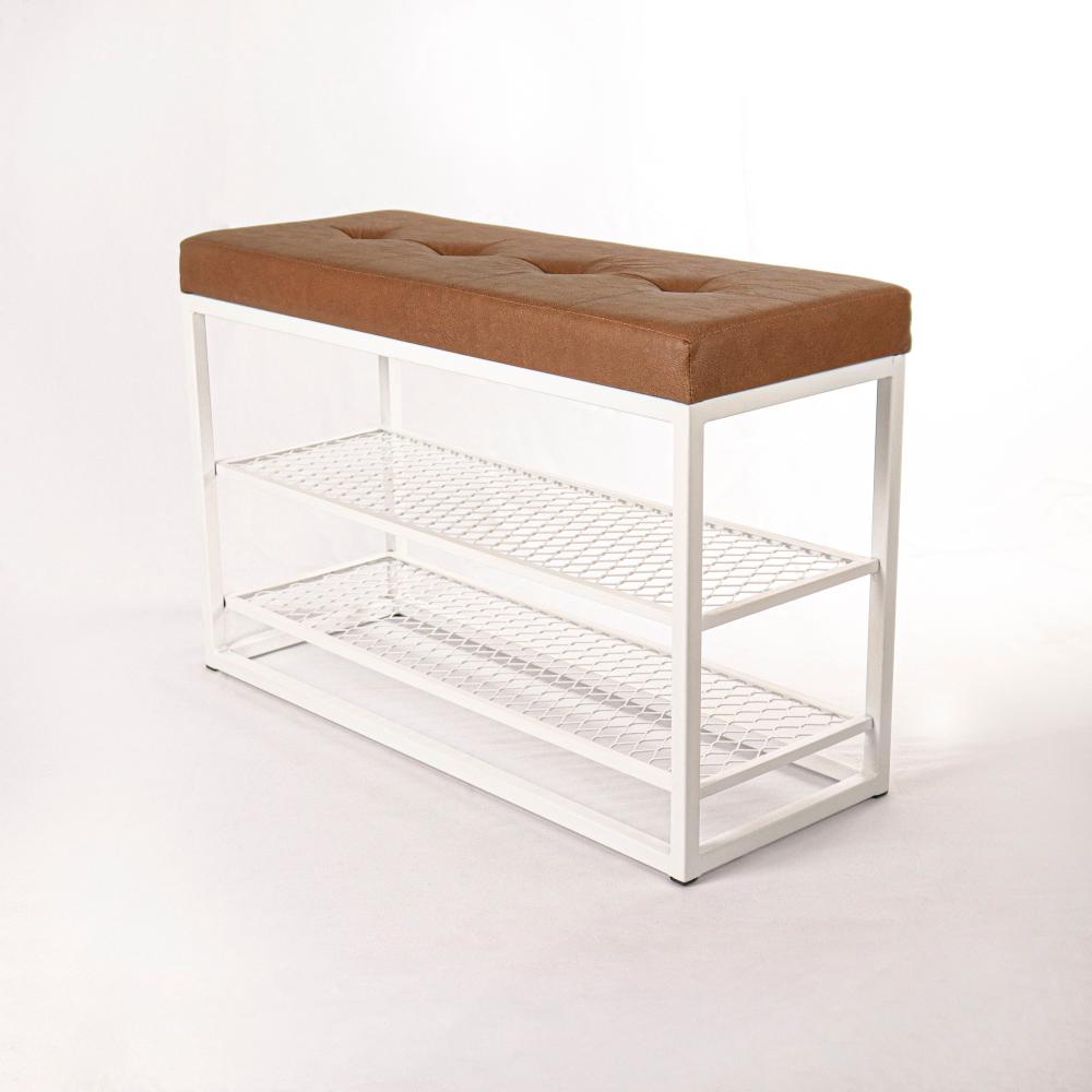 Sapateira Banco Sion Duo - Estofado Marrom (60cm) Cor:Branco