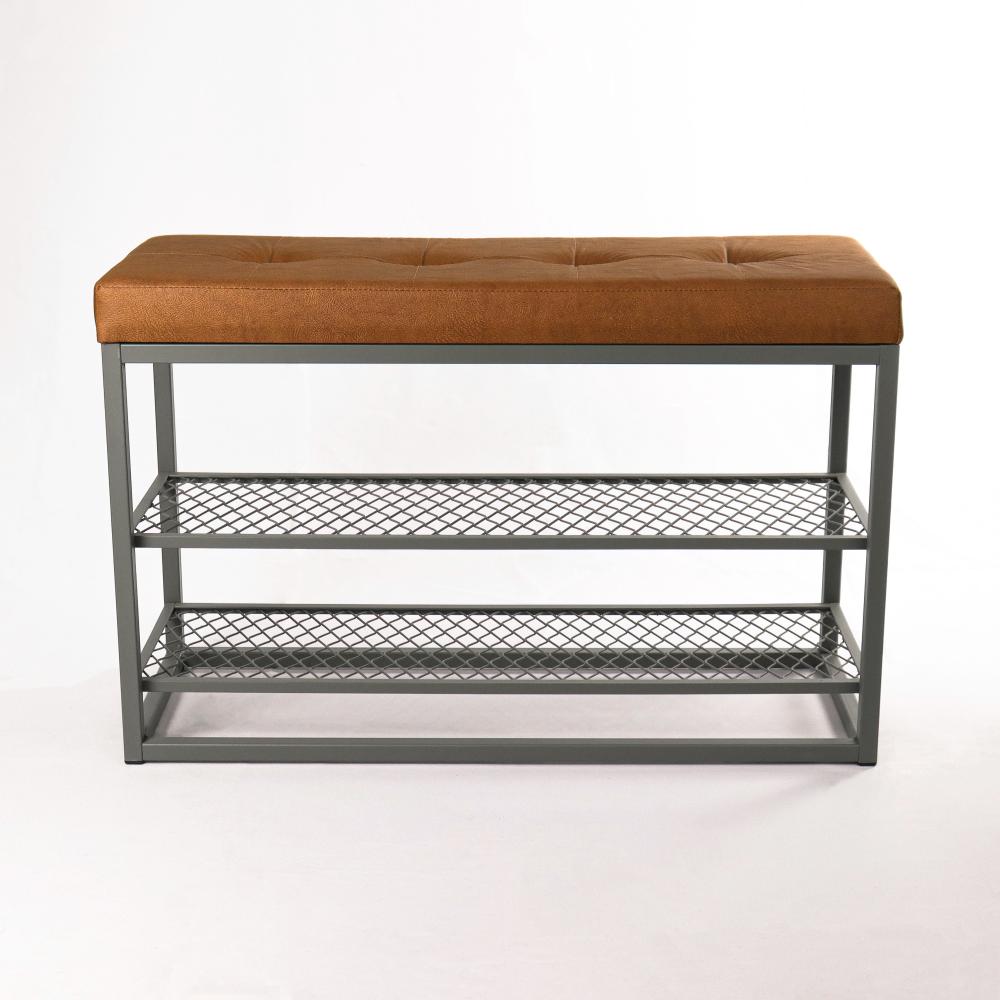 Sapateira Banco Sion Duo - Estofado Marrom (60cm) Cor:Cinza