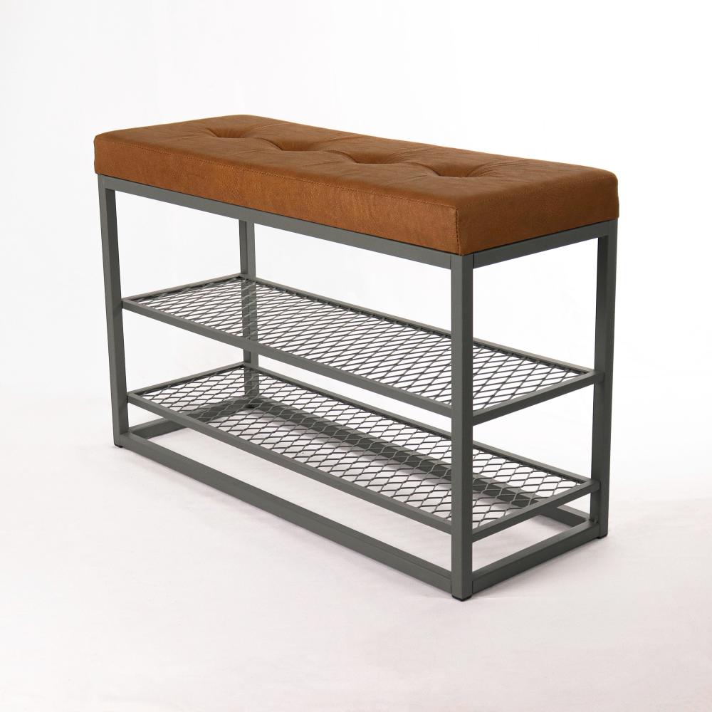 Sapateira Banco Sion Duo - Estofado Marrom (60cm) Cor:Cinza
