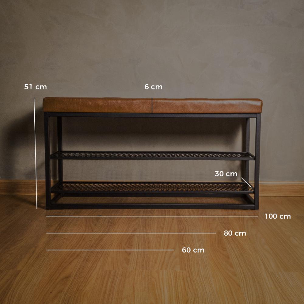 Sapateira Banco Sion Duo - Estofado Marrom (60cm) Cor:Cinza
