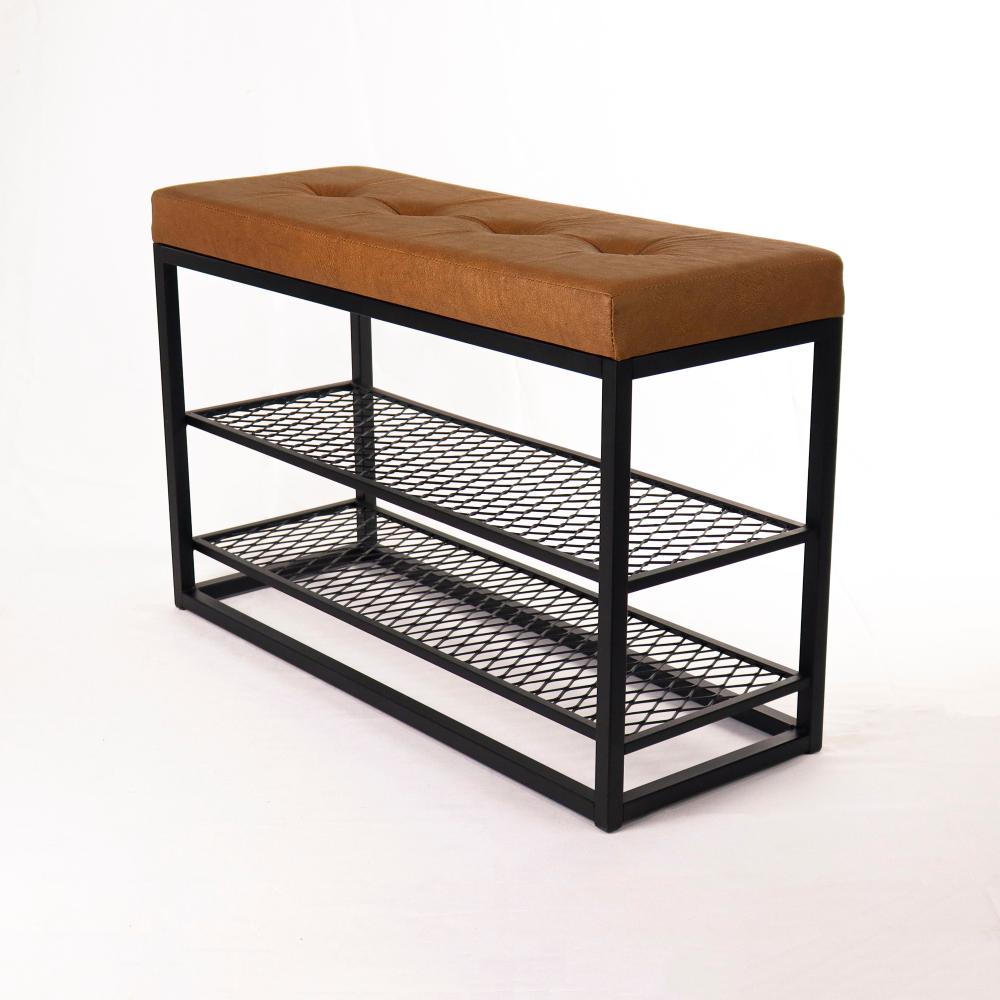 Sapateira Banco Sion Duo - Estofado Marrom (60cm) Cor:Preto