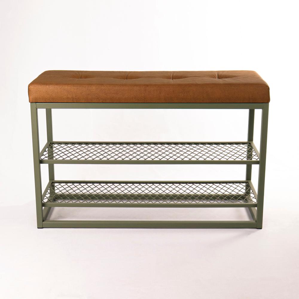 Sapateira Banco Sion Duo - Estofado Marrom (60cm) Cor:Verde Oliva