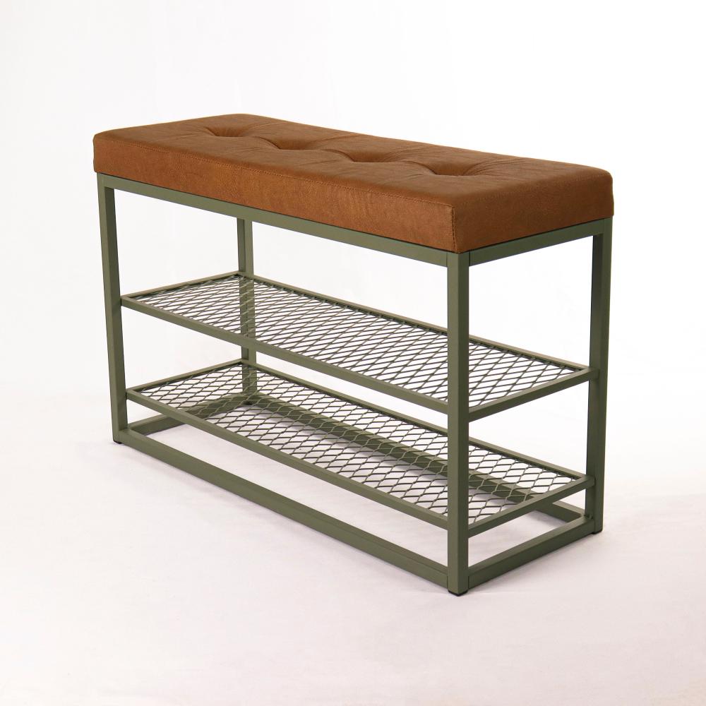 Sapateira Banco Sion Duo - Estofado Marrom (60cm) Cor:Verde Oliva