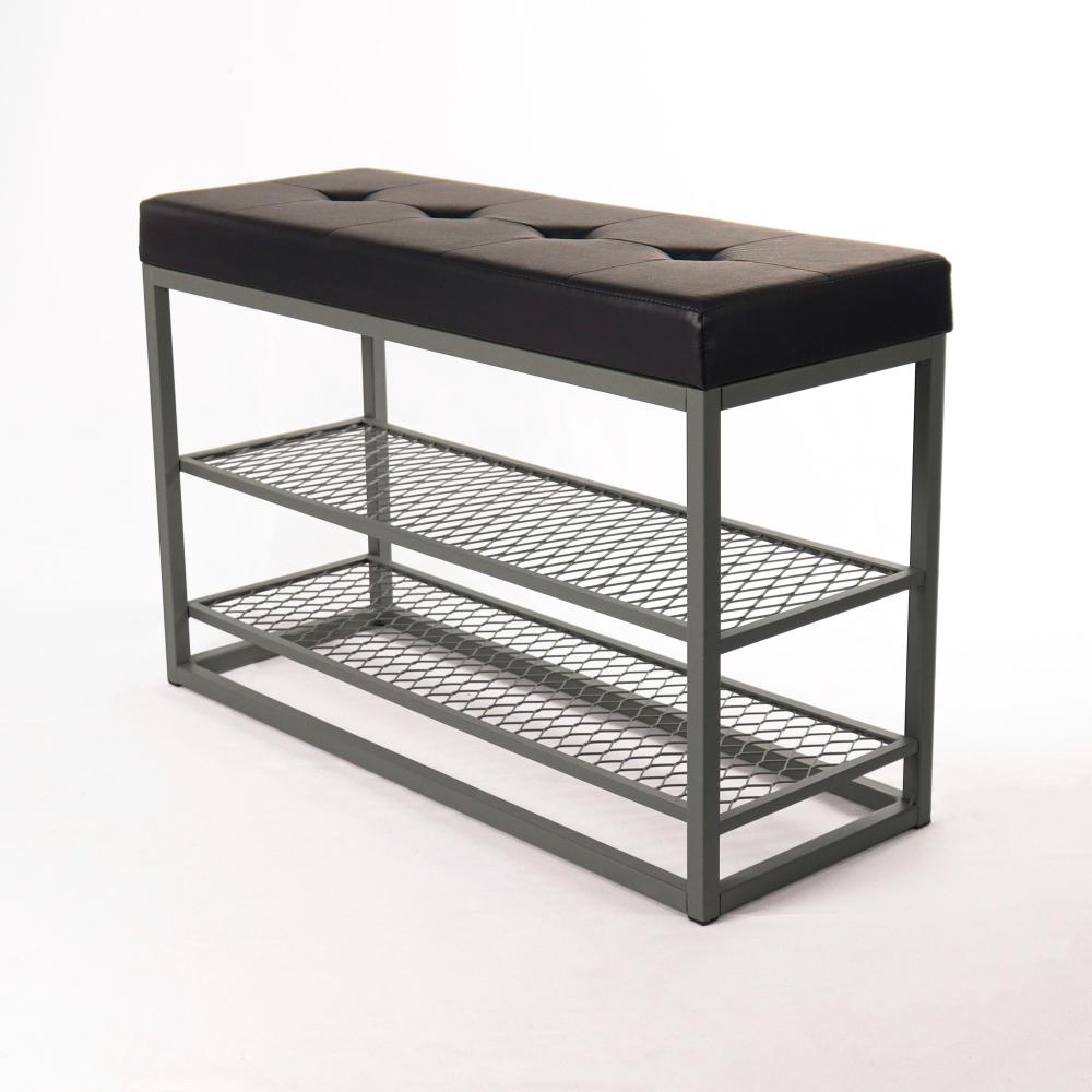 Sapateira Banco Sion Duo - Estofado Preto (60cm) Cor:Cinza