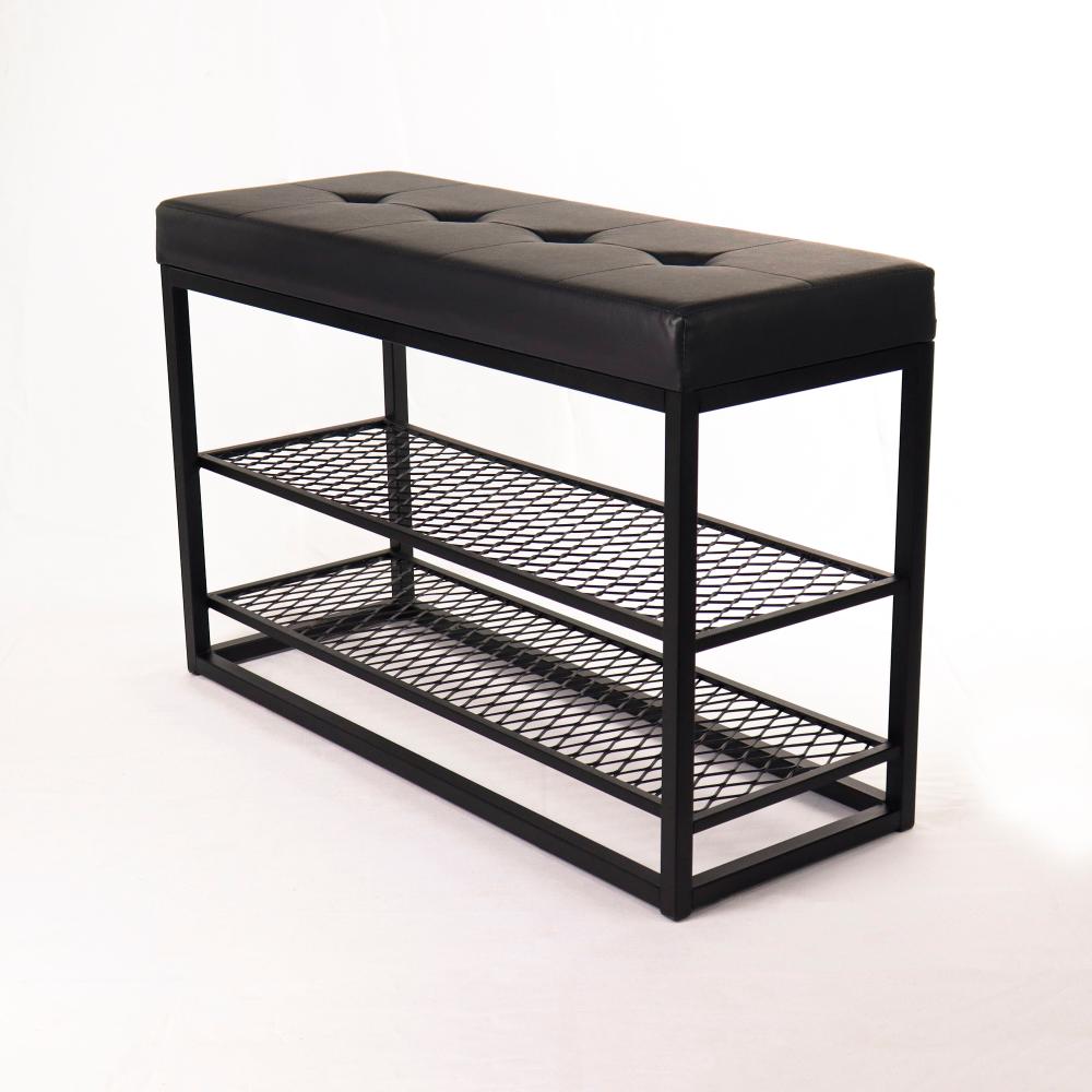 Sapateira Banco Sion Duo - Estofado Preto (80cm) Cor:Preto