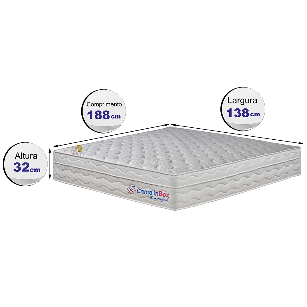 Colchão Casal com Molas Ensacadas Cama inBox Wonderful Branco 138x188x32