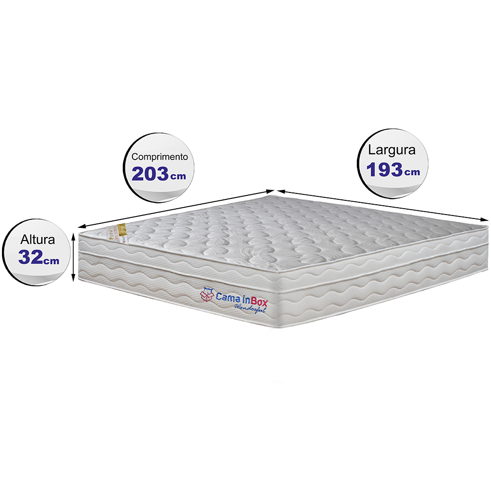 Colchão King com Molas Ensacadas Cama inBox Wonderful Branco 193x203x32