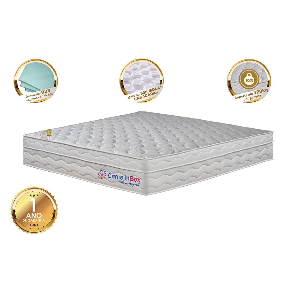 Colchão Queen com Molas Ensacadas Cama inBox Wonderful Branco 158x198x32