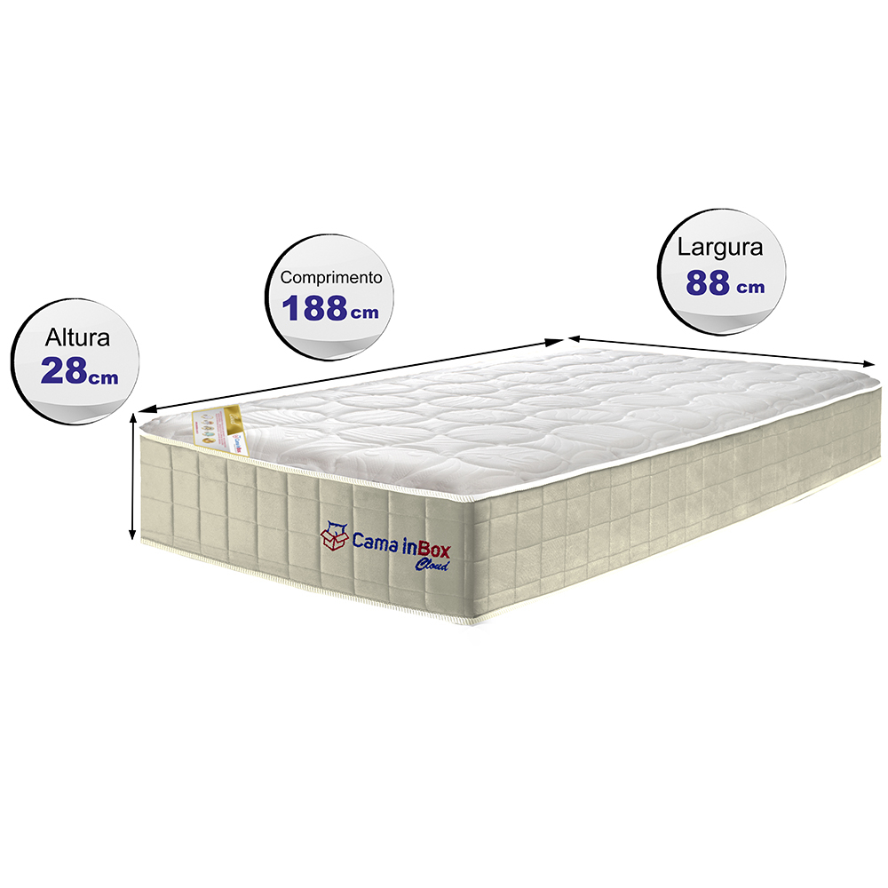 Colchão Solteiro com Molas Ensacadas Cama inBox Cloud Bege 88x188x28