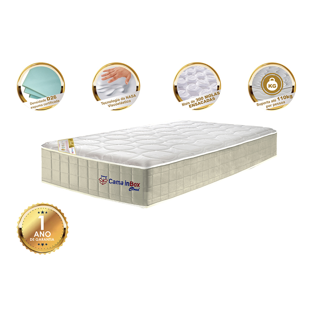 Colchão Solteiro com Molas Ensacadas Cama inBox Cloud Bege 88x188x28