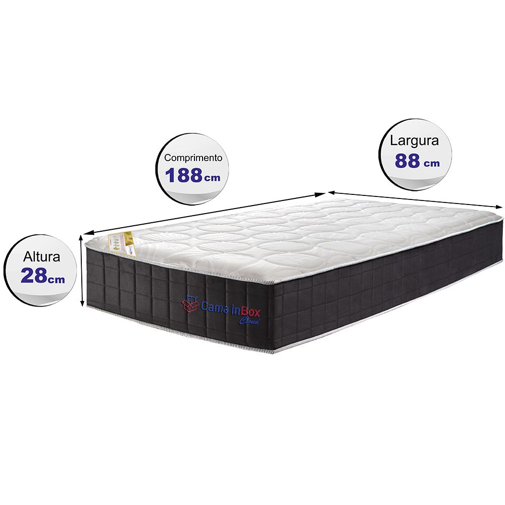 Colchão Solteiro com Molas Ensacadas Cama inBox Cloud Cinza 88x188x28