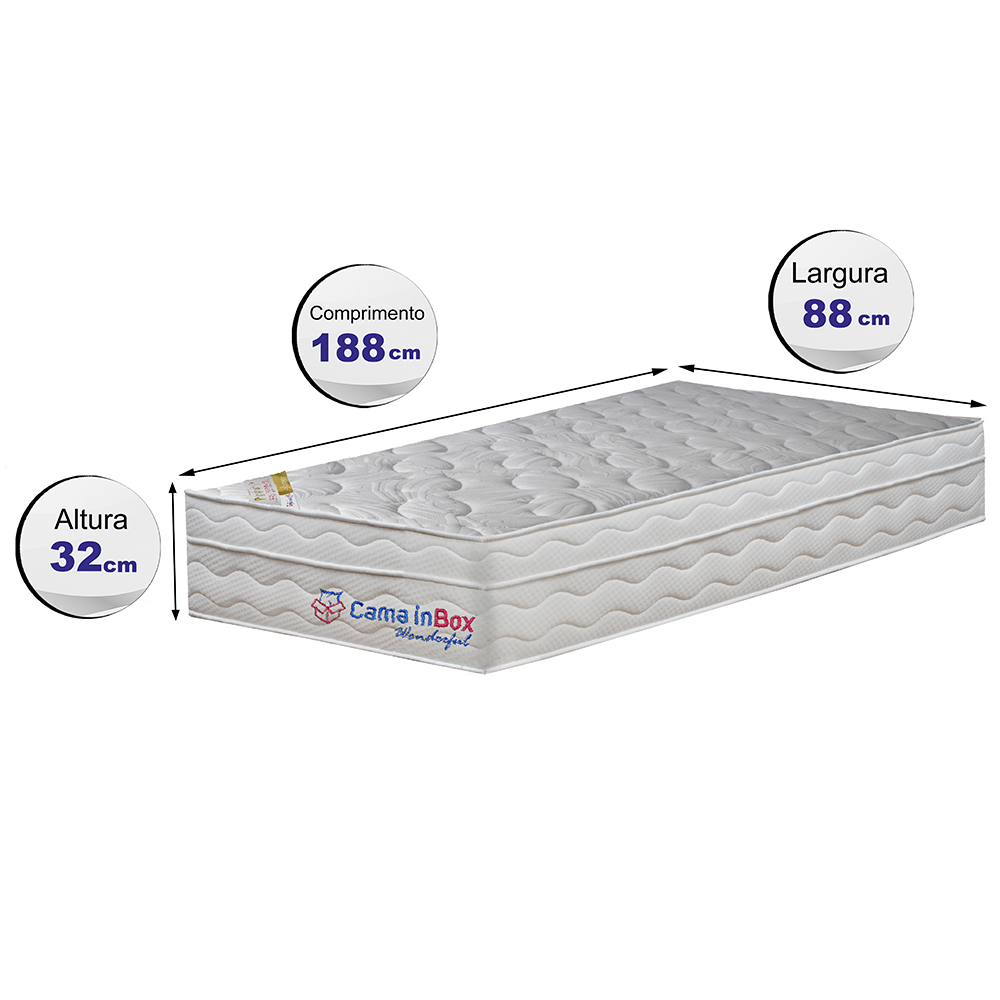 Colchão Solteiro com Molas Ensacadas Cama inBox Wonderful Branco 88x188x32