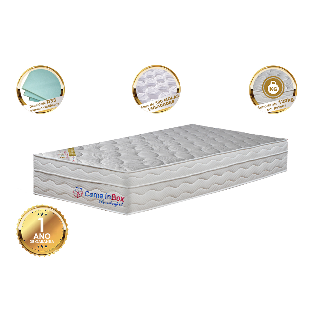 Colchão Solteiro com Molas Ensacadas Cama inBox Wonderful Branco 88x188x32
