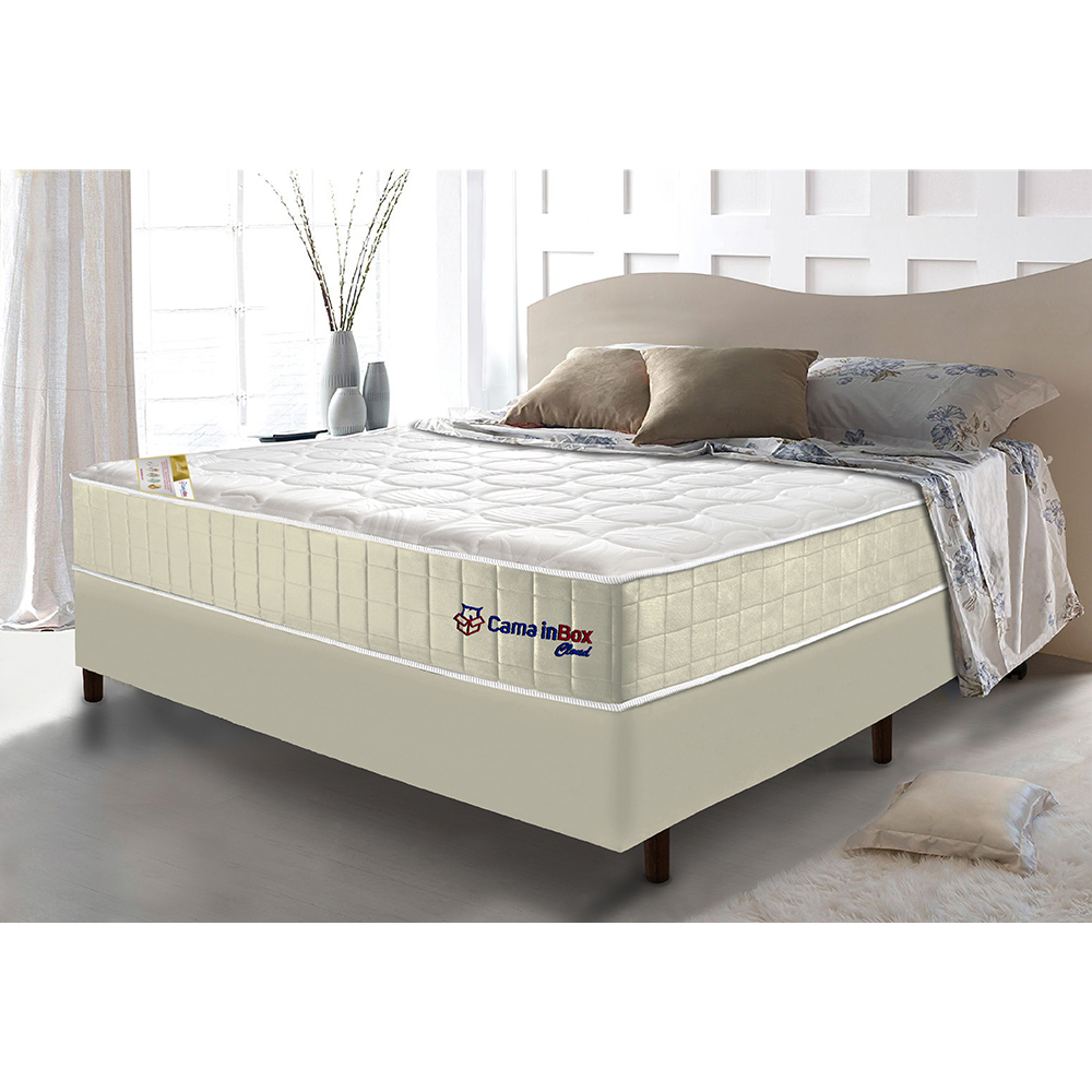 Conjunto Cama Box Casal com Molas Ensacadas Cama inBox Cloud Bege 138x188x67