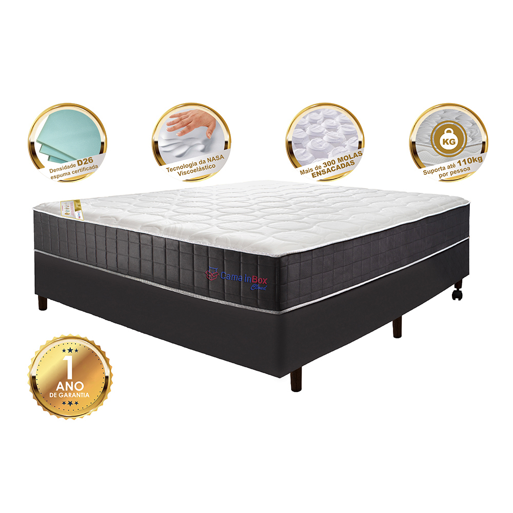 Conjunto Cama Box Casal com Molas Ensacadas Cama inBox Cloud Cinza 138x188x67