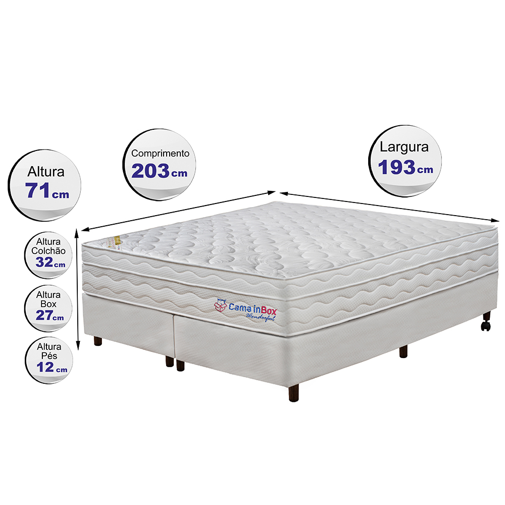Conjunto Cama Box King com Molas Ensacadas Cama inBox Wonderful 193x203x71